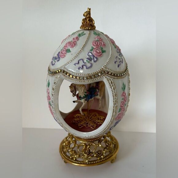 Vintage Franklin Mint House of Faberge Egg Carousel Horse Gold Plated Swarovski - Picture 4 of 10